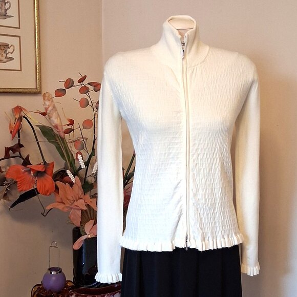 NWT White Knit Zip-Up Long Sleeves Cardigan Knitwear Ladies Sweater - Picture 2 of 6